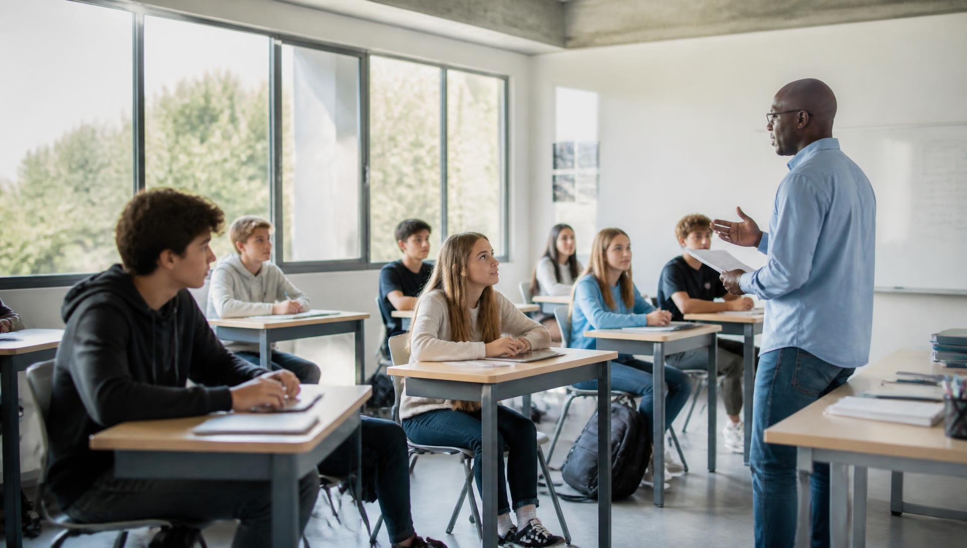 Salle de classe vide en lumière naturelle